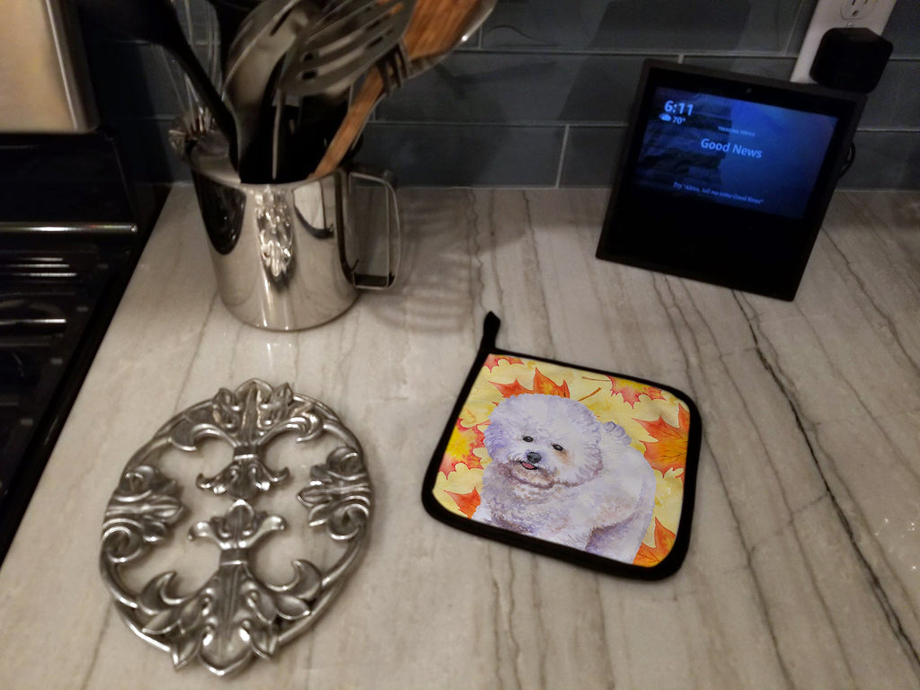Bichon Frise Fall Pot Holder Set of 2 Heat Resistant Quilted Hot Pads 7.5 x 7.5 Inch, Insulated Kitchen Trivets for Cooking & Baking