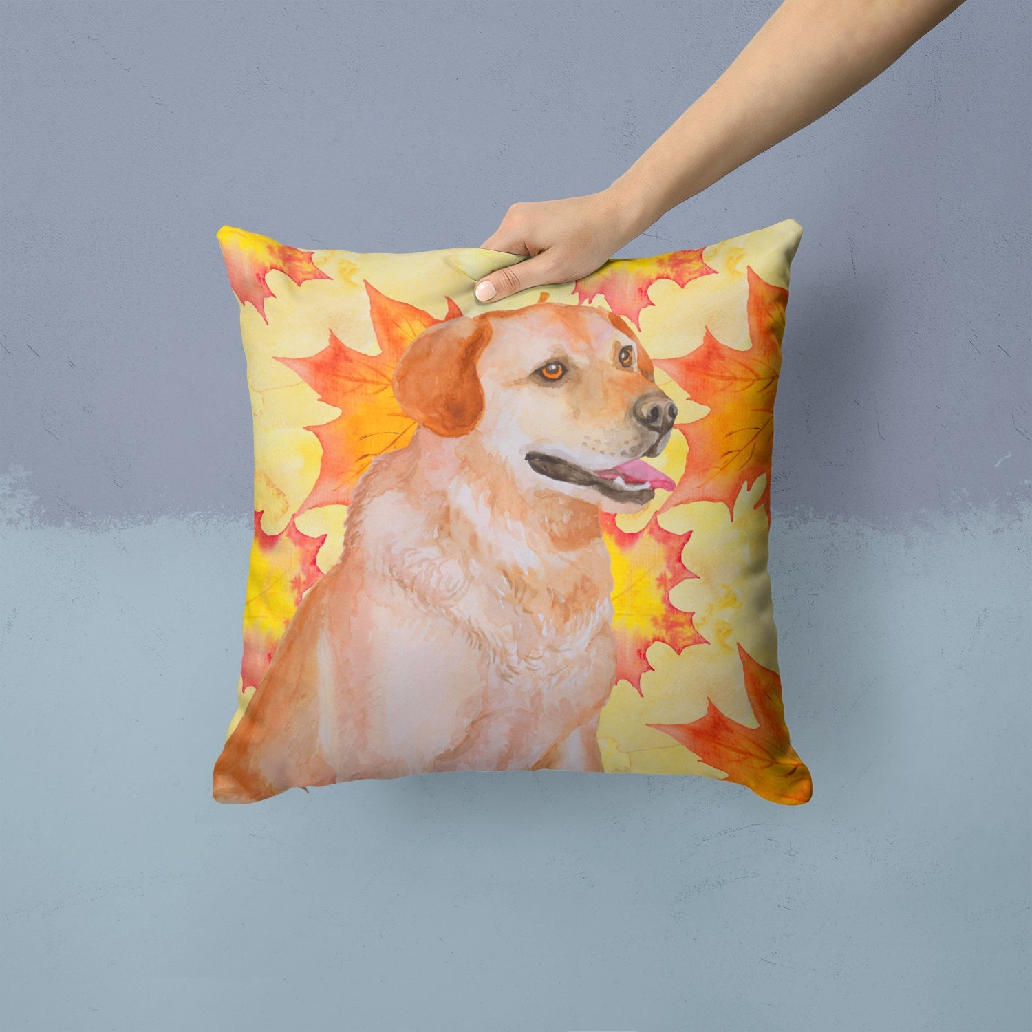 Labrador Retriever Fall Decorative Throw Pillow 14x14 Indoor Outdoor Accent Cushion, Fabric Cover with Insert for Sofa, Bed, Porch & Living Room