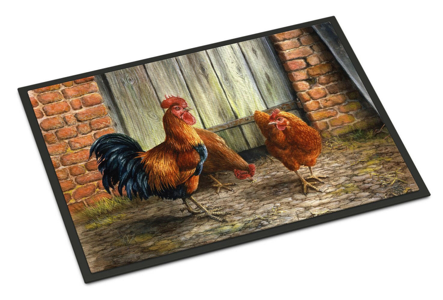 Rooster and Chickens by Daphne Baxter Doormat Indoor Outdoor 18H X 27W Front Door Mat Rugs for Entryway, Non Slip Washable