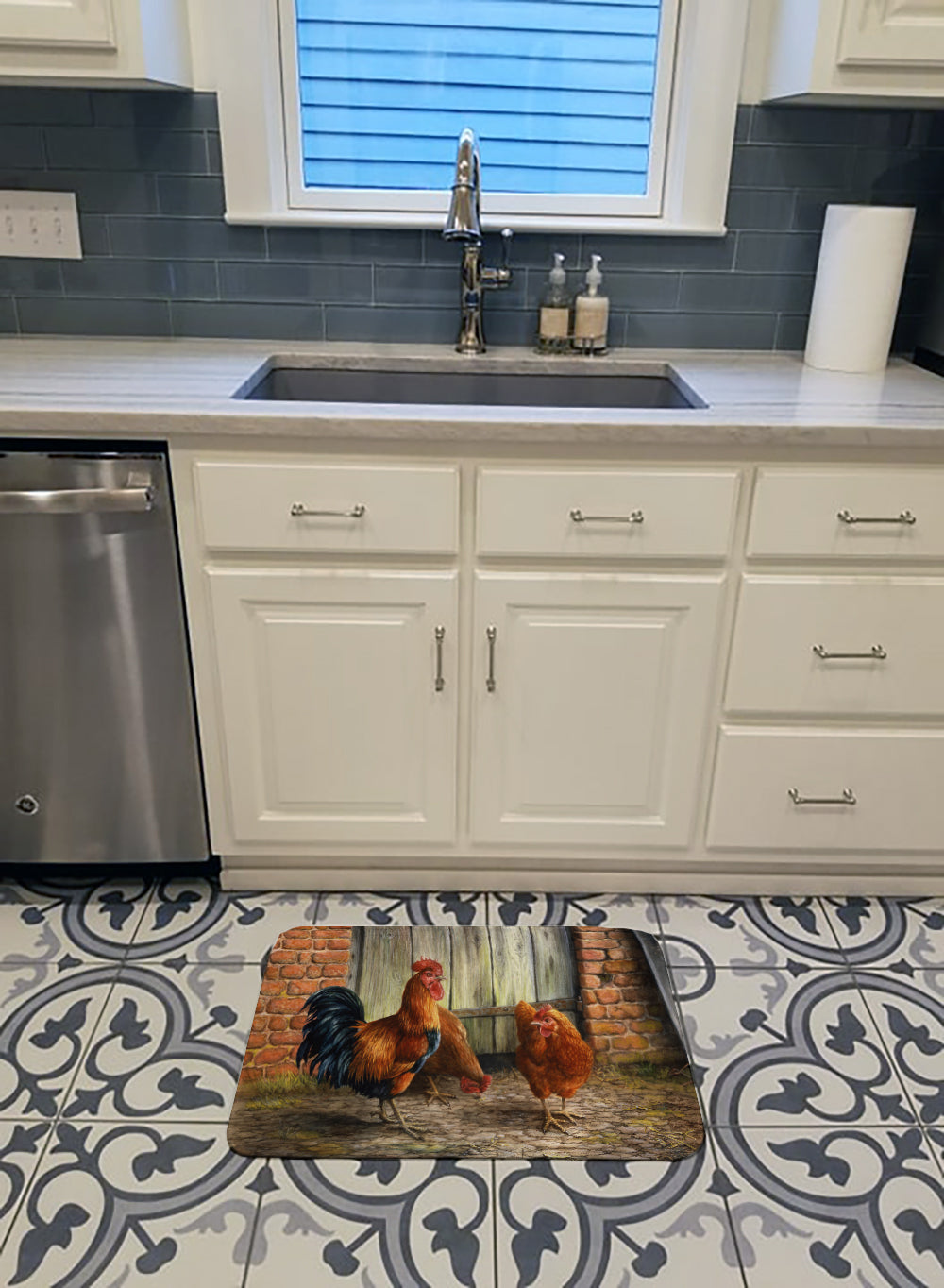 Rooster and Chickens by Daphne Baxter Memory Foam Kitchen Mat Machine Washable Anti-Fatigue Cushion Comfort Bath or Kitchen Rug