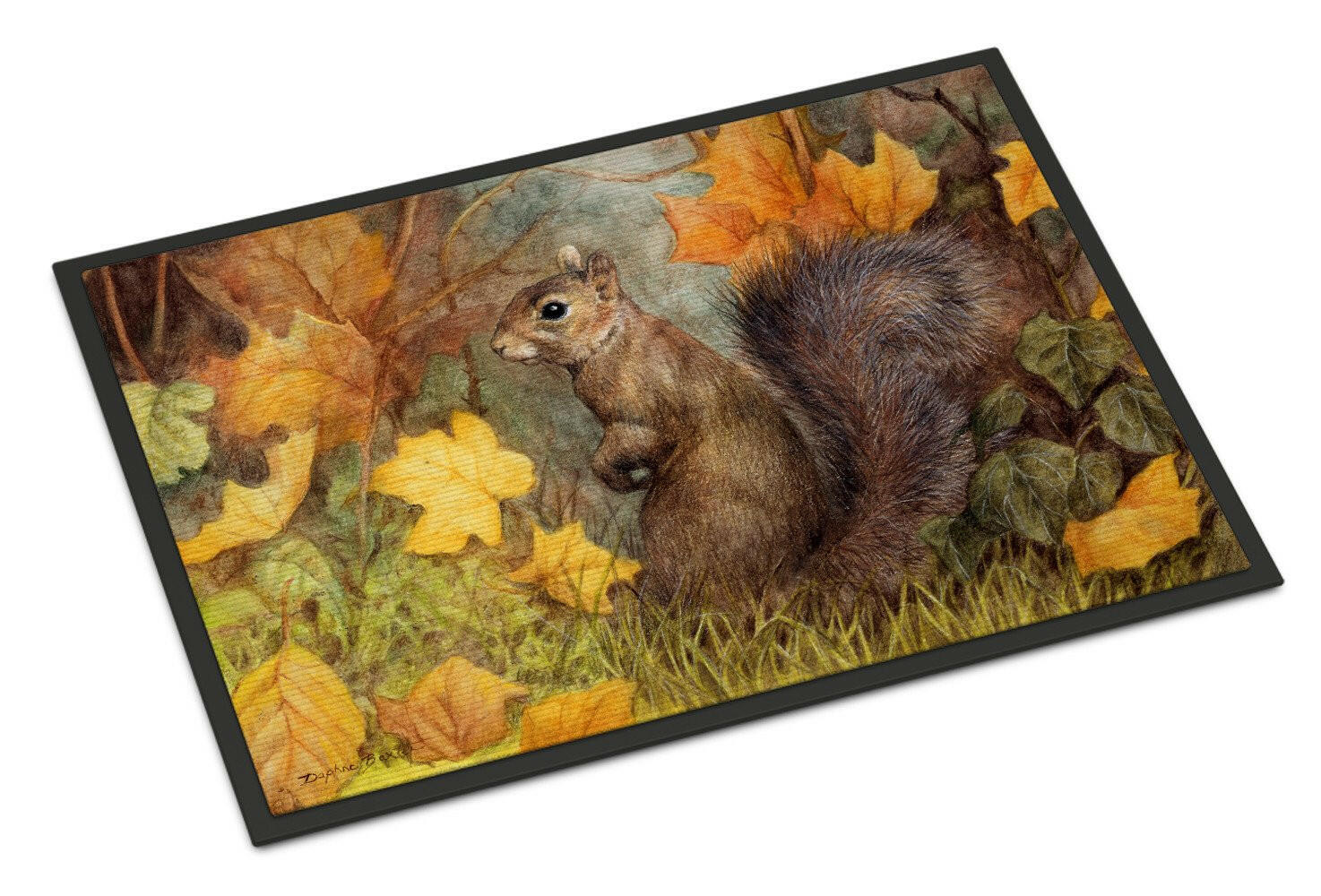 Grey Squirrel in Fall Leaves Doormat Indoor Outdoor 18H X 27W Front Door Mat Rugs for Entryway, Non Slip Washable