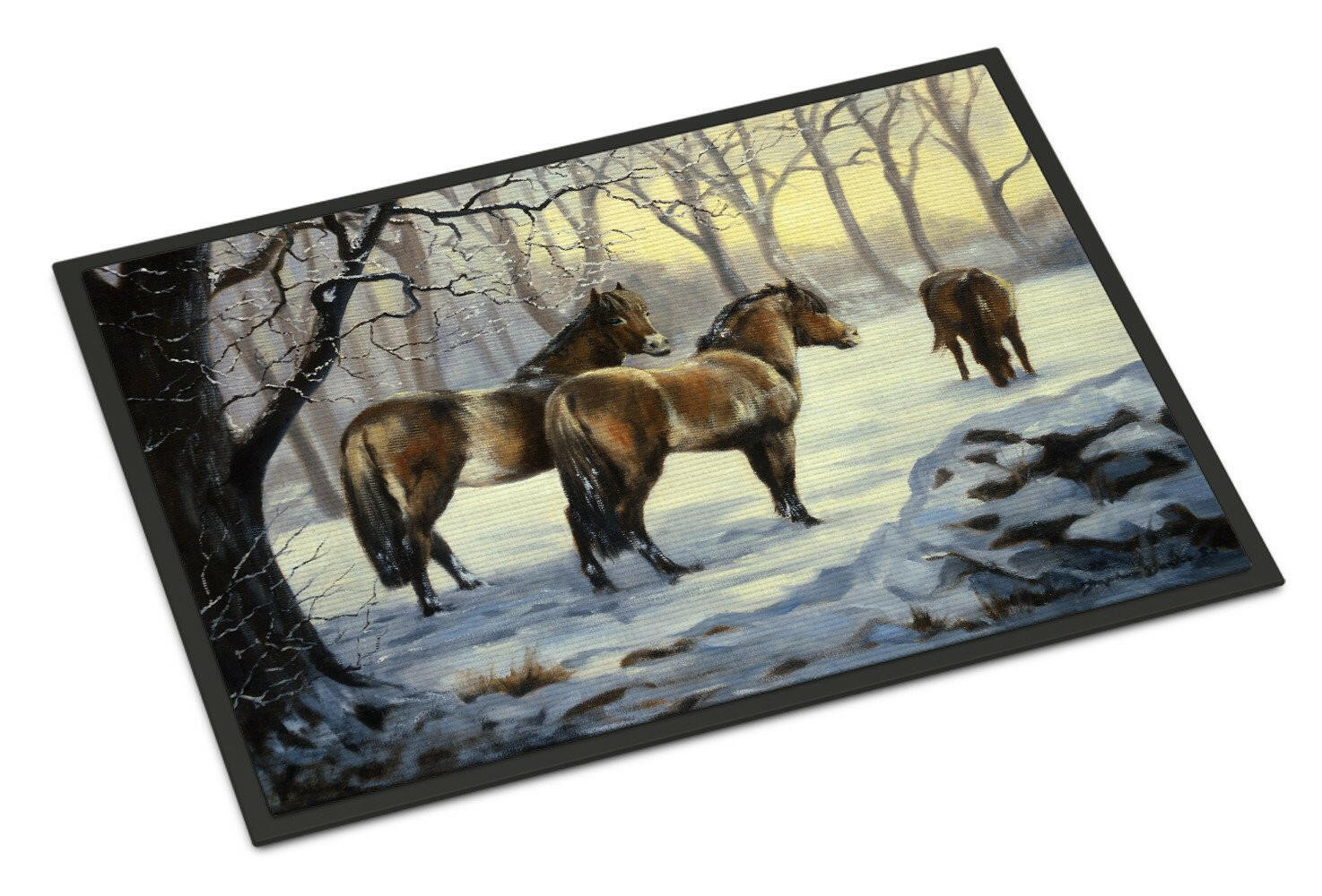 Horses in Snow by Daphne Baxter Doormat Indoor Outdoor 18H X 27W Front Door Mat Rugs for Entryway, Non Slip Washable