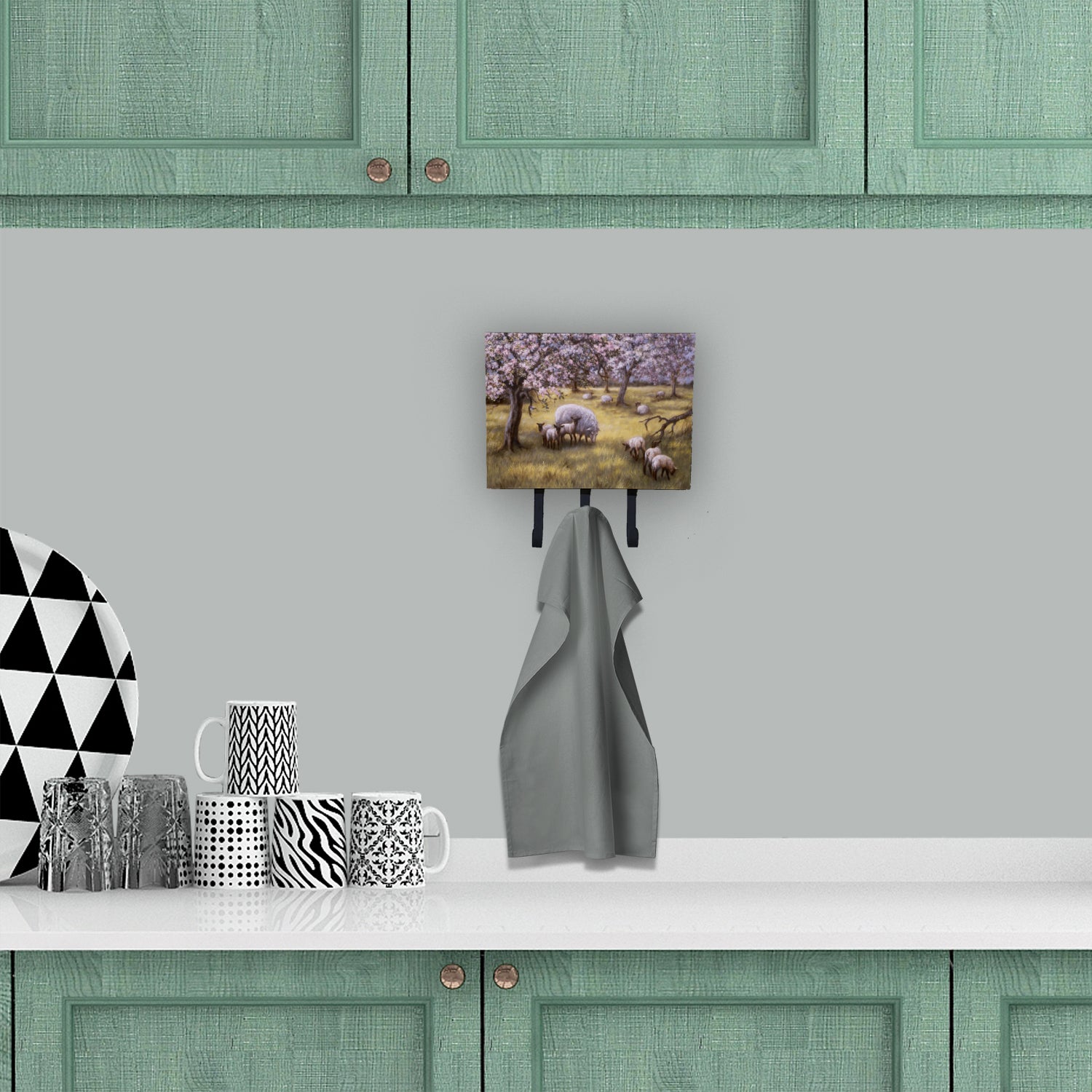 Sheep by Daphne Baxter Leash or Key Holder Wall Hooks, Coat Rack Wall Mount, for Hanging Keys, Towels, Aprons, Leashes