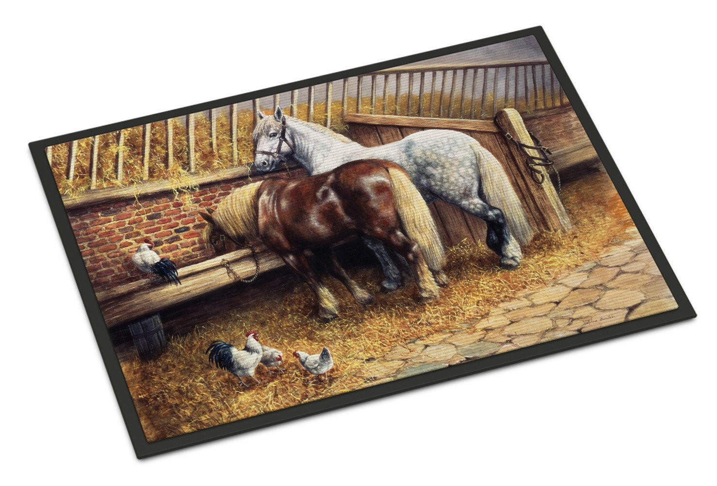 Horses Eating with the Chickens Doormat Indoor Outdoor 18H X 27W Front Door Mat Rugs for Entryway, Non Slip Washable