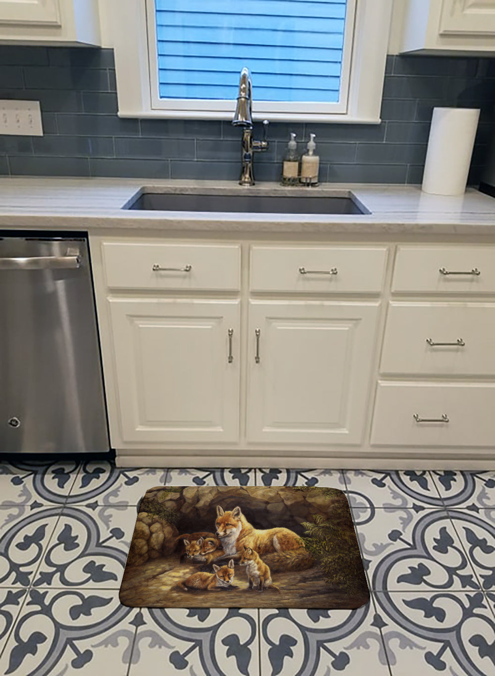 Fox Family Foxes by the Den Memory Foam Kitchen Mat Machine Washable Anti-Fatigue Cushion Comfort Bath or Kitchen Rug