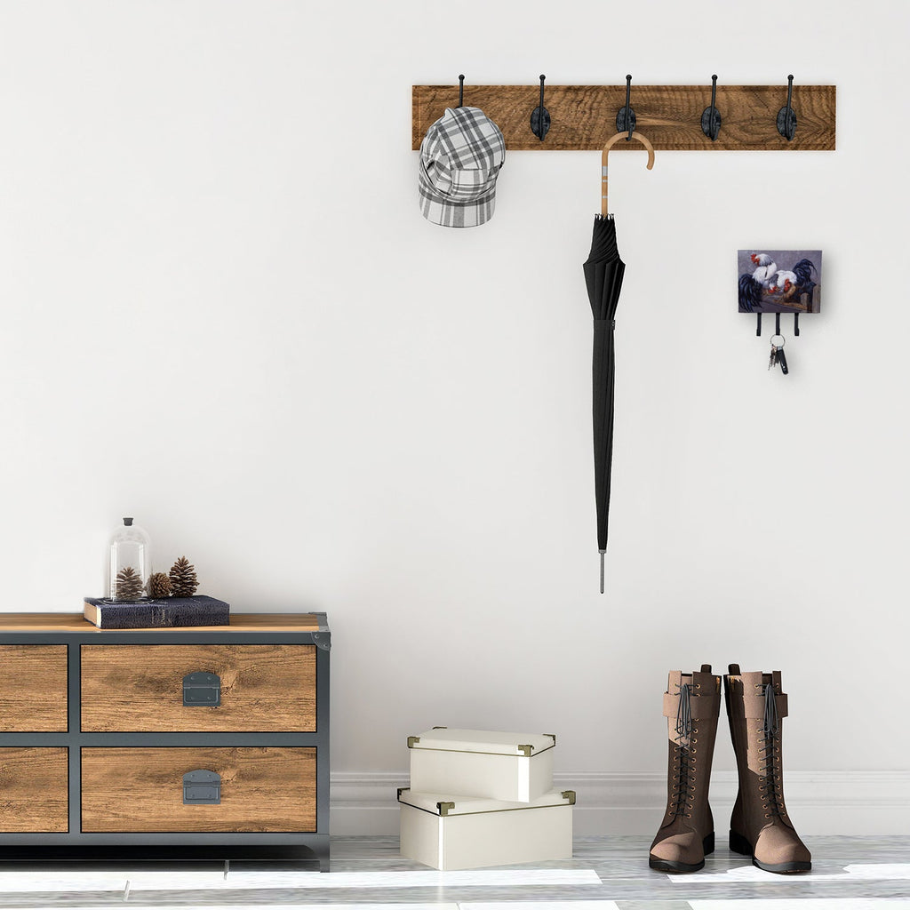 Roosters Roosting Leash or Key Holder Wall Hooks, Coat Rack Wall Mount, for Hanging Keys, Towels, Aprons, Leashes