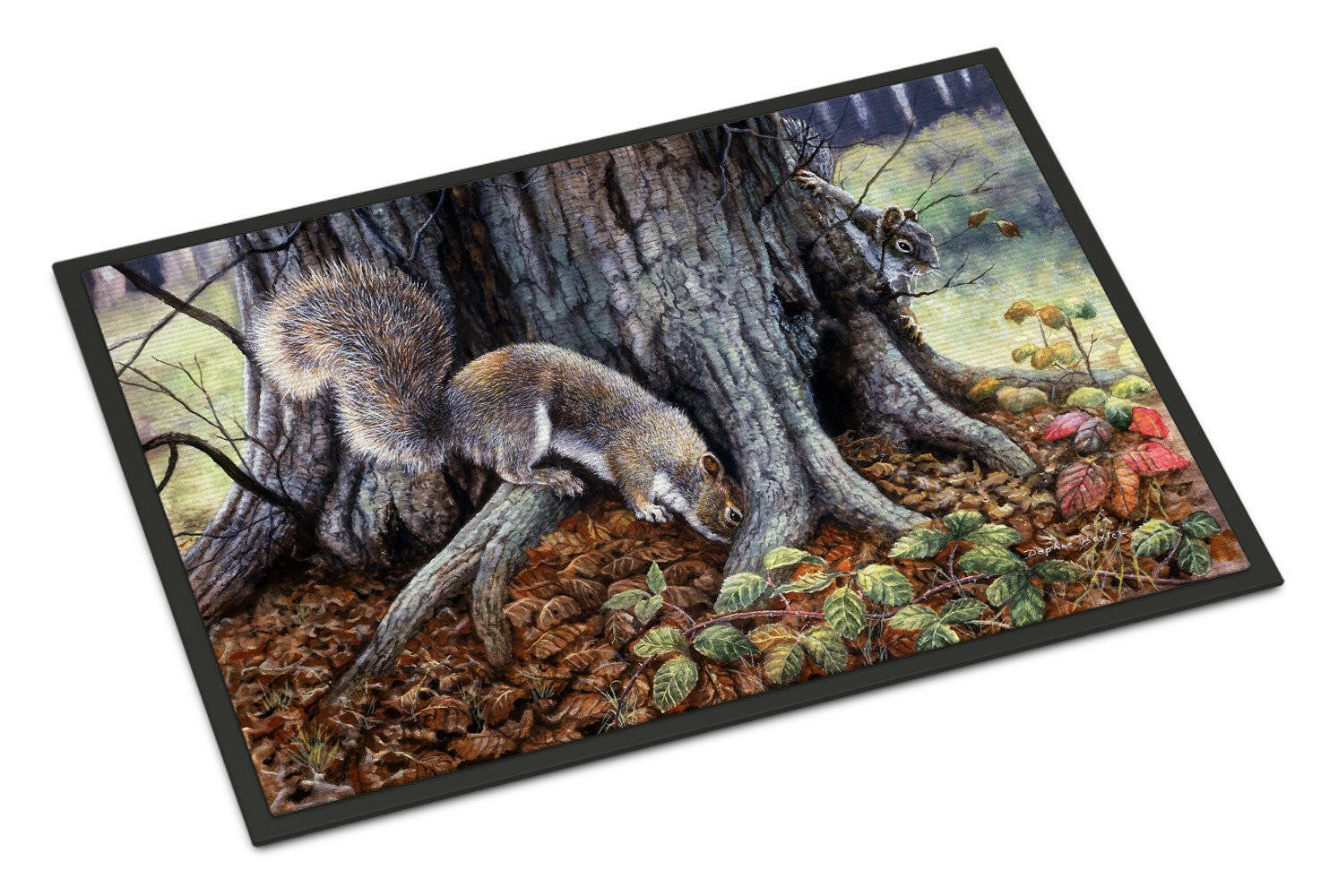 Grey Squirrels around the Tree Doormat Indoor Outdoor 18H X 27W Front Door Mat Rugs for Entryway, Non Slip Washable