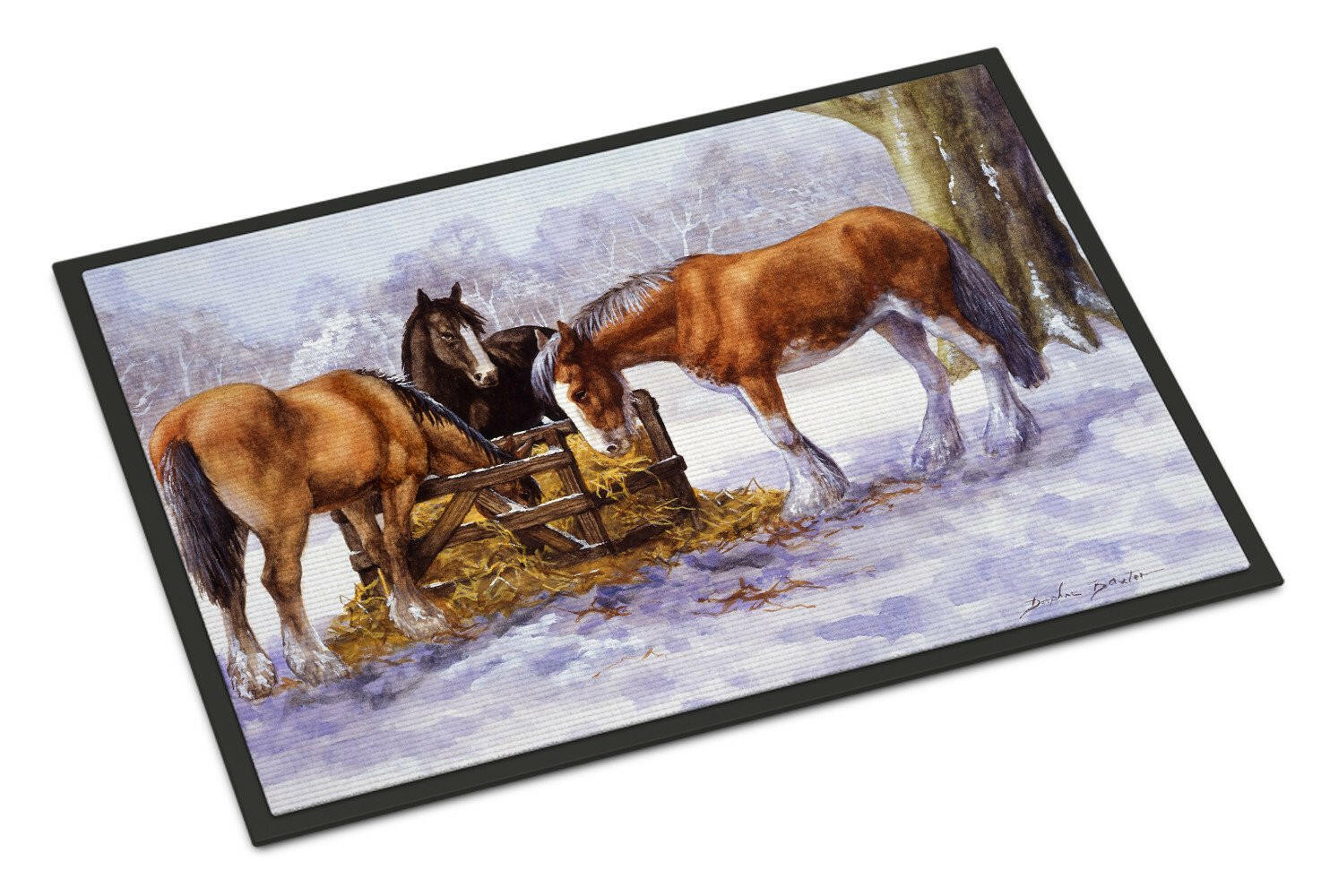 Horses eating Hay in the Snow Doormat Indoor Outdoor 24H X 36W Front Door Mat Rugs for Entryway, Non Slip Washable Low Pile,