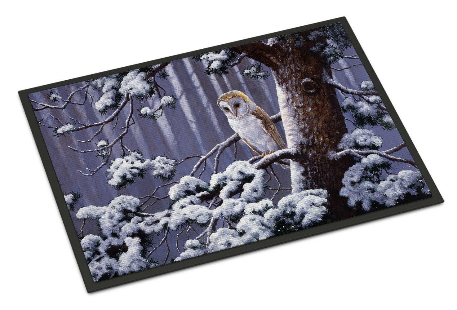 Owl on a Tree Branch in the Snow Doormat Indoor Outdoor 18H X 27W Front Door Mat Rugs for Entryway, Non Slip Washable