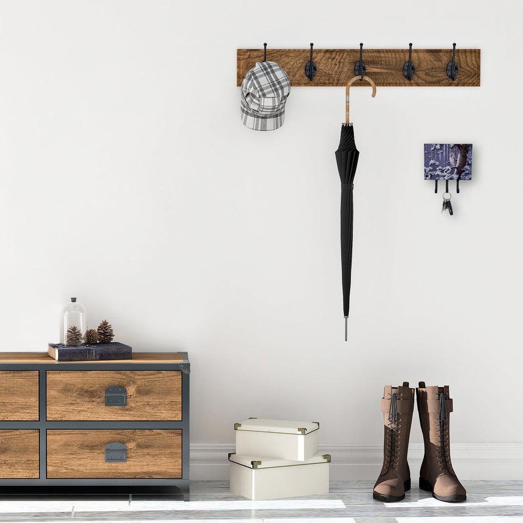Owl on a Tree Branch in the Snow Leash or Key Holder Wall Hooks, Coat Rack Wall Mount, for Hanging Keys, Towels, Aprons, Leashes