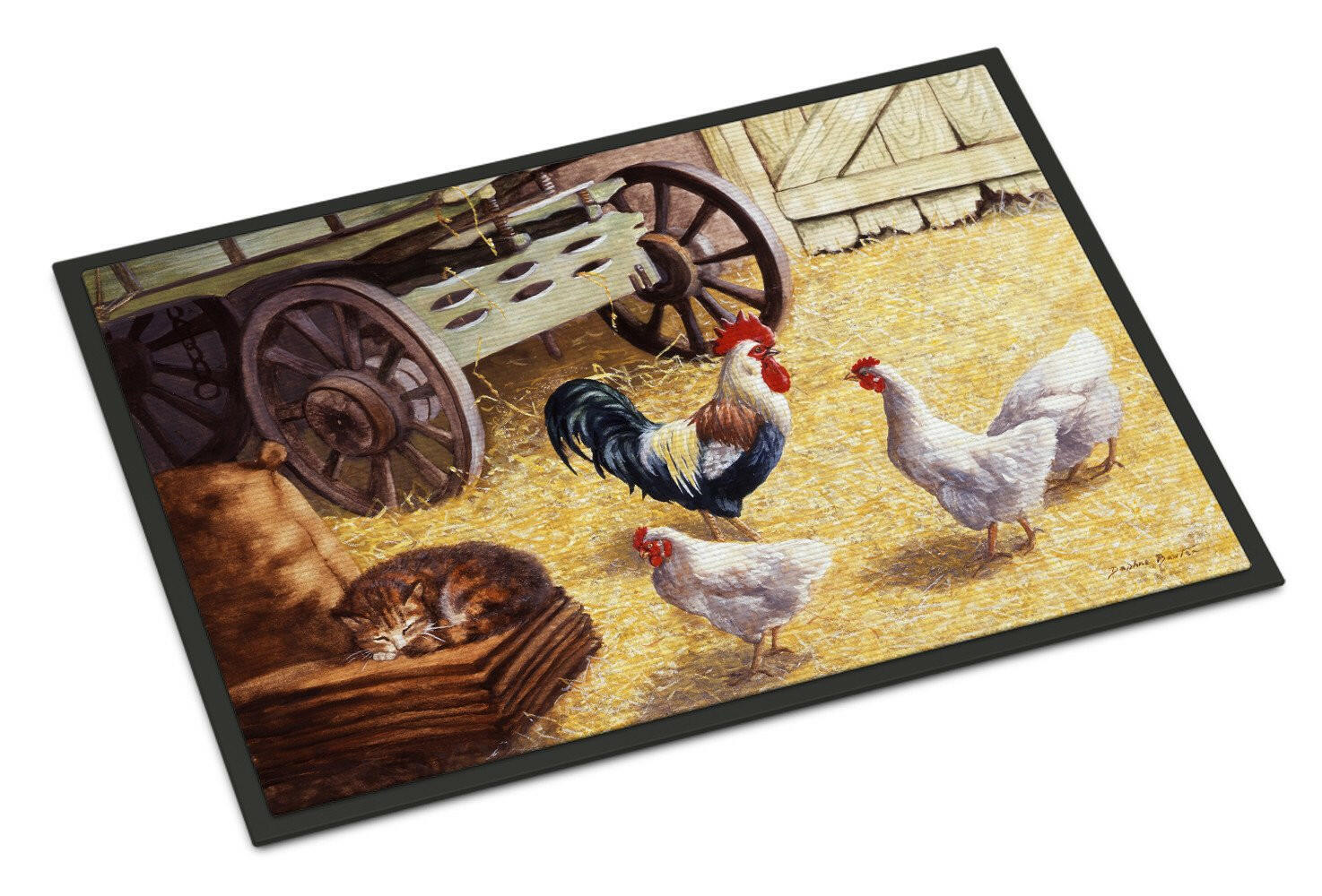 Rooster and Hens Chickens in the Barn Doormat Indoor Outdoor 18H X 27W Front Door Mat Rugs for Entryway, Non Slip Washable