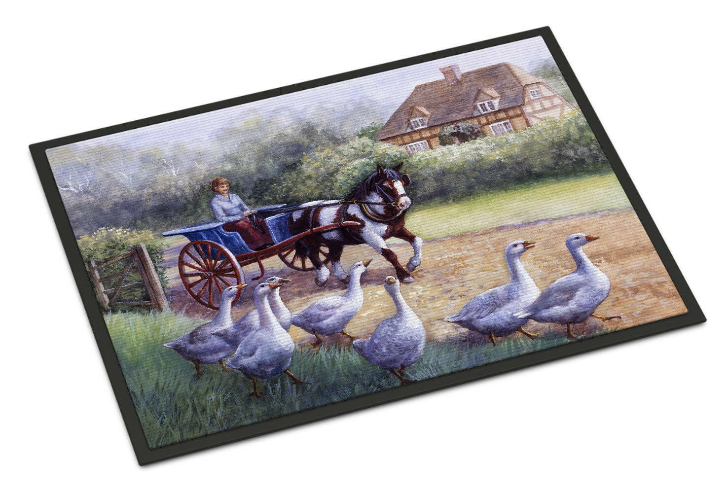 Geese Crossing before the Horse Doormat Indoor Outdoor 24H X 36W Front Door Mat Rugs for Entryway, Non Slip Washable Low Pile,