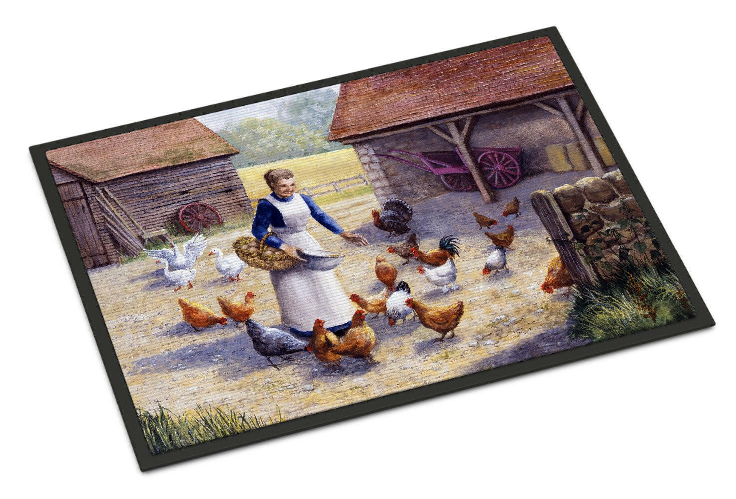 Chicken Hen Feeding Time Doormat Indoor Outdoor 24H X 36W Front Door Mat Rugs for Entryway, Non Slip Washable Low Pile,