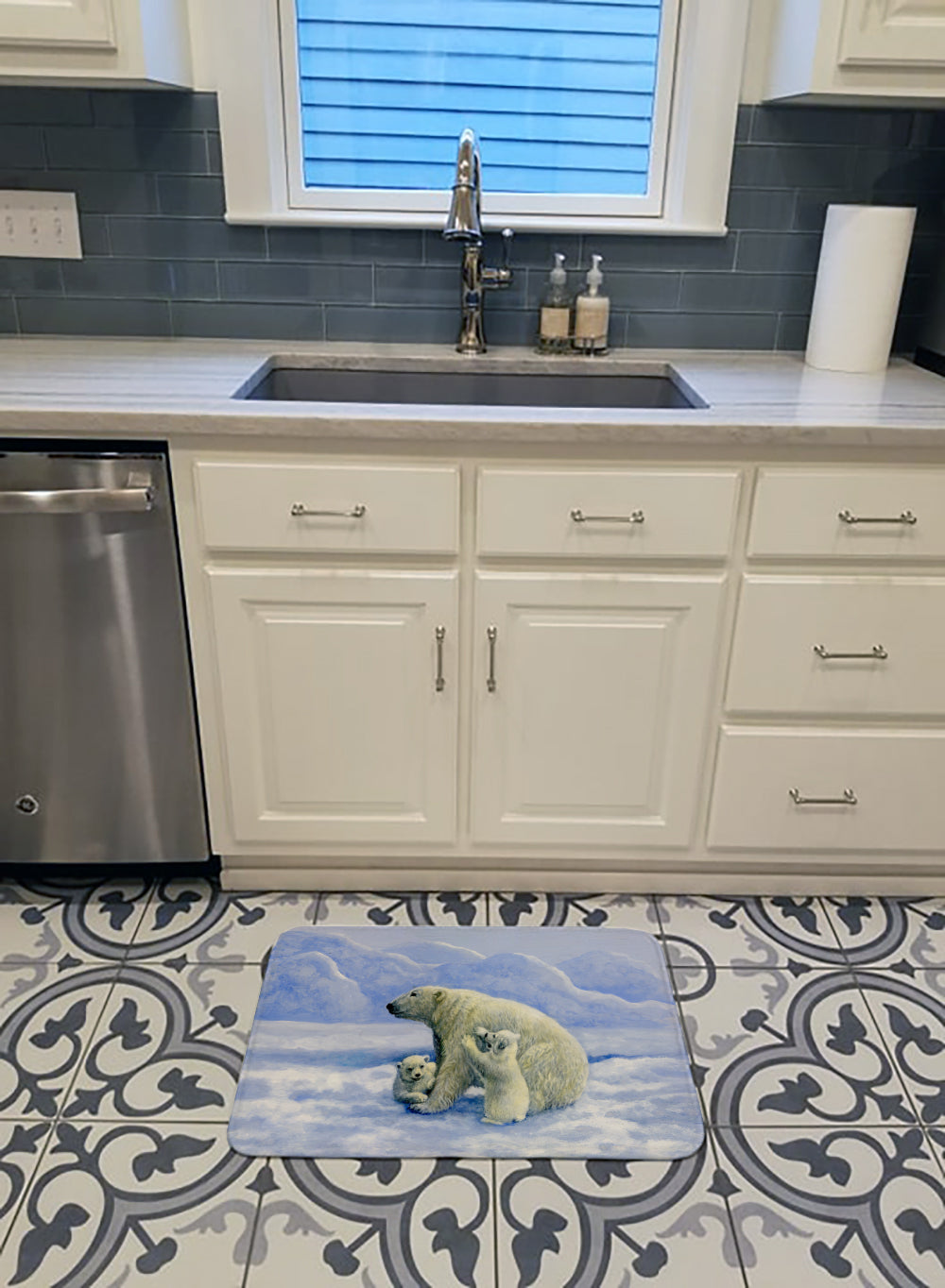 Polar Bears by Daphne Baxter Memory Foam Kitchen Mat Machine Washable Anti-Fatigue Cushion Comfort Bath or Kitchen Rug
