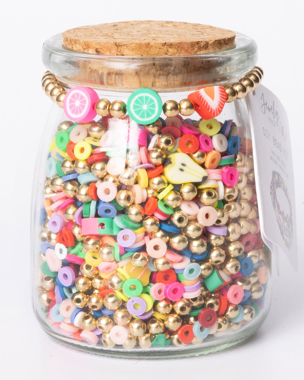 Polymer Fruit and Heishi Multicolor Metallic DIY Bead Jar