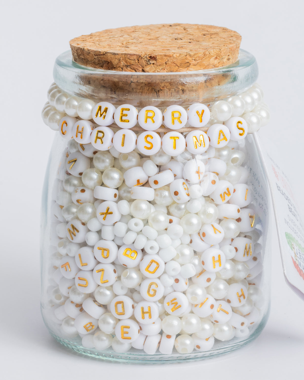 Merry Christmas Metallic Gold Letter and Pearl DIY Bead Jar