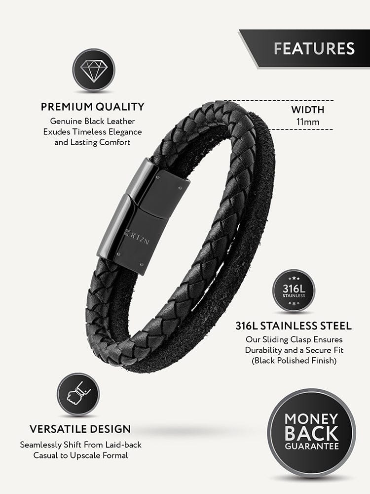 Double Black Suede & Braided Leather Bracelet