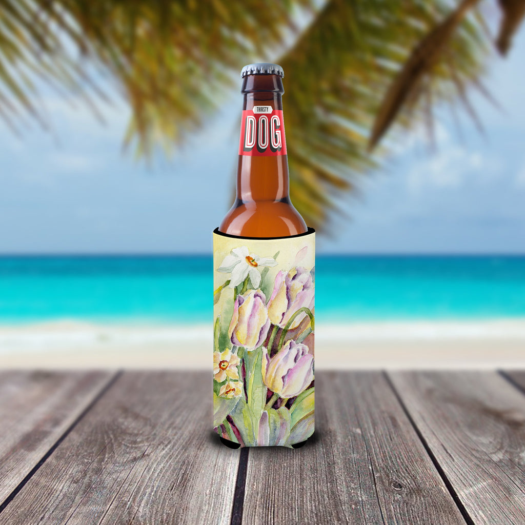 Tulips and Narcisuss Slim Can Hugger , Insulated Foam Hugger for 12 oz Slim Cans, Beer Bottles & Water Bottles, Printed in USA