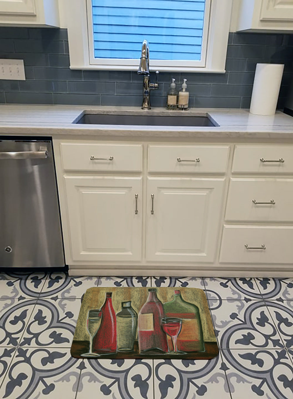 Wine by Tiffany Budd Memory Foam Kitchen Mat Machine Washable Anti-Fatigue Cushion Comfort Bath or Kitchen Rug