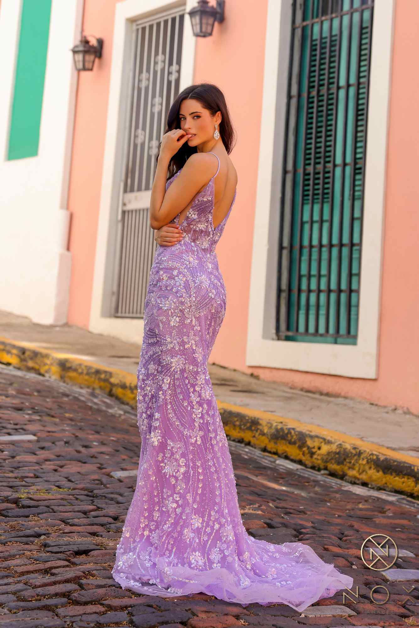 Nox Anabel C1458 Long Floral Sequin Corset Bodice Fitted Dress