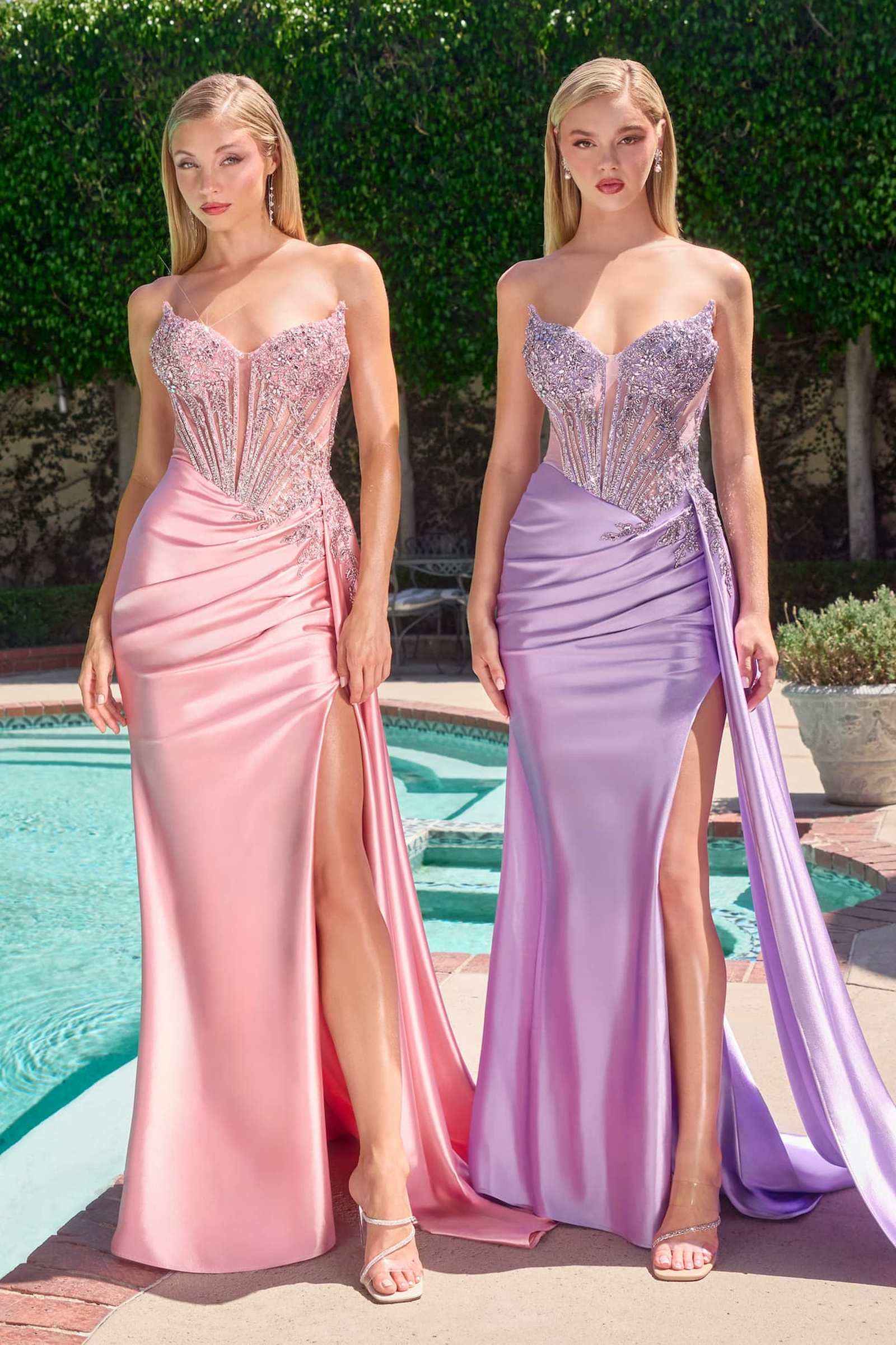 CLEARANCE - Ladivine CD722 Strapless Satin Fitted Emerald Evening Gown (Size 6)