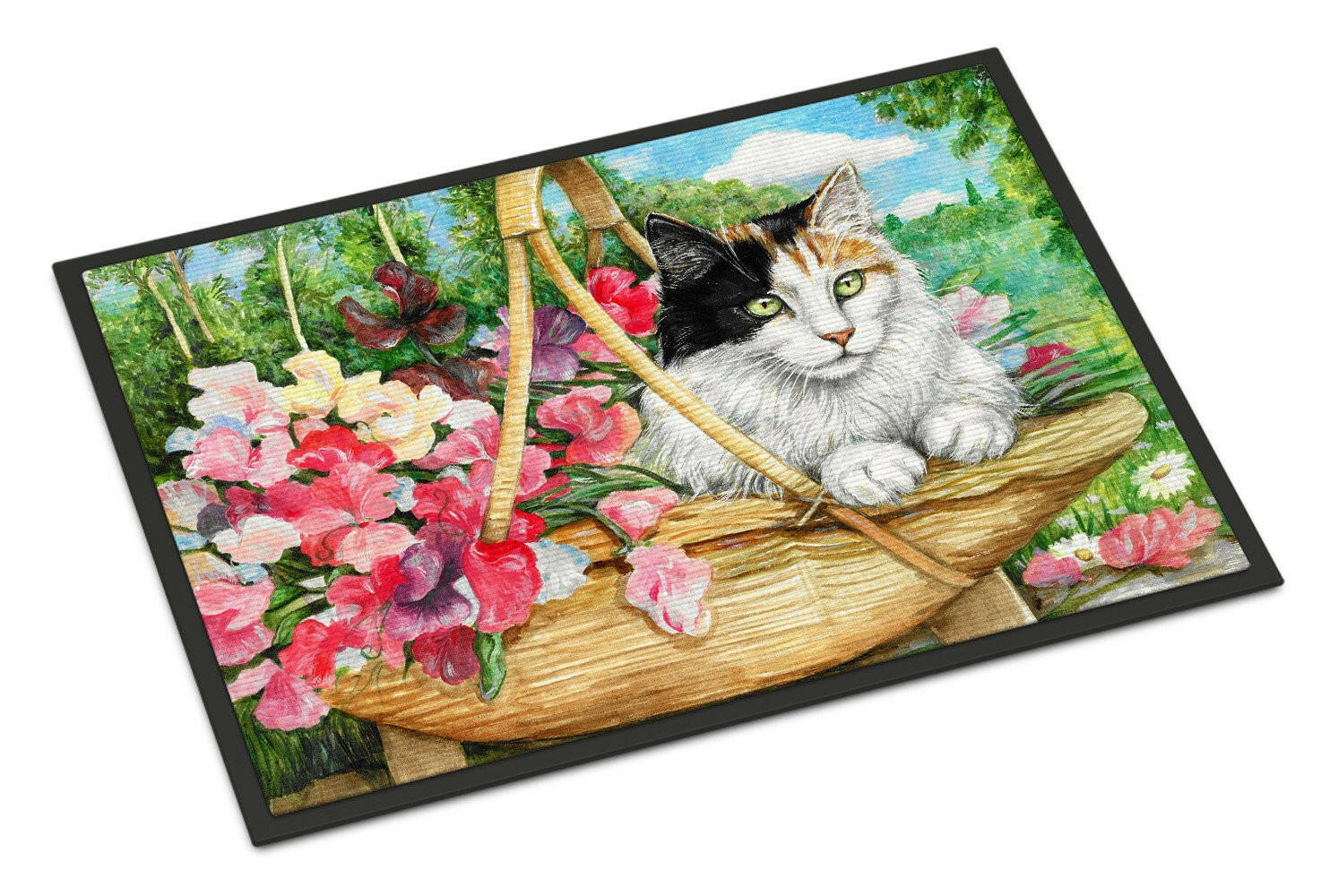 Cat In Basket Doormat Indoor Outdoor 24H X 36W Front Door Mat Rugs for Entryway, Non Slip Washable Low Pile,