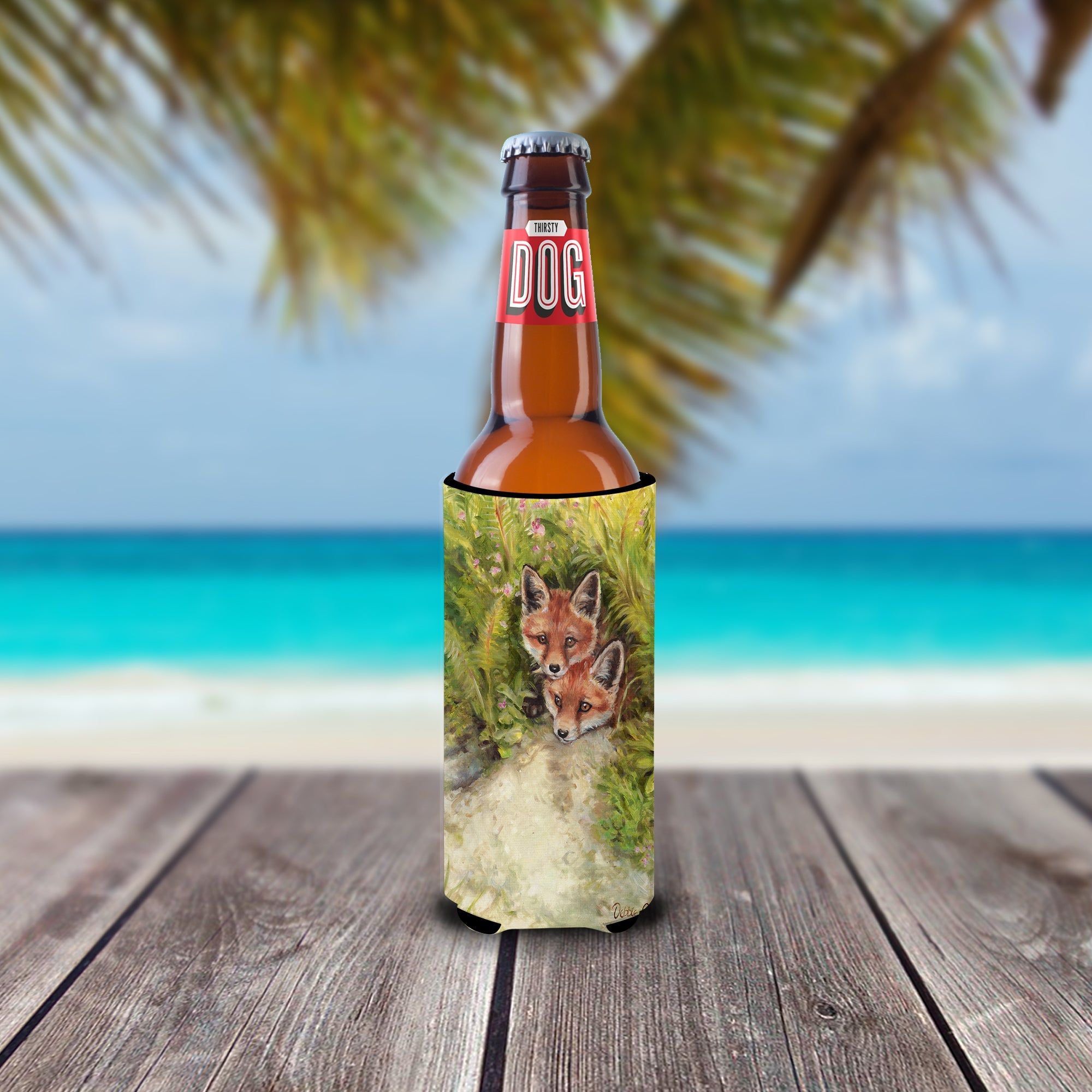 Fox Cubs Peepers by Debbie Cook Slim Can Hugger , Insulated Foam Hugger for 12 oz Slim Cans, Beer Bottles & Water Bottles, Printed in USA