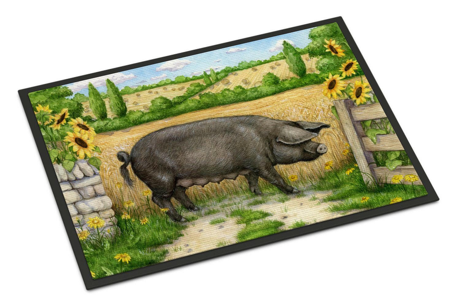 Black Pig with Sunflowers Doormat Indoor Outdoor 18H X 27W Front Door Mat Rugs for Entryway, Non Slip Washable