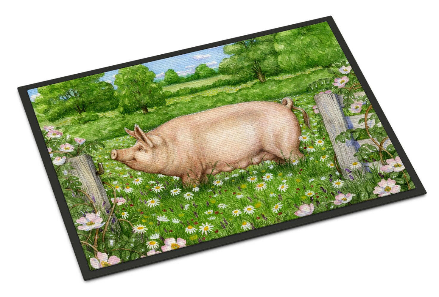 Pig In Dasies by Debbie Cook Doormat Indoor Outdoor 18H X 27W Front Door Mat Rugs for Entryway, Non Slip Washable