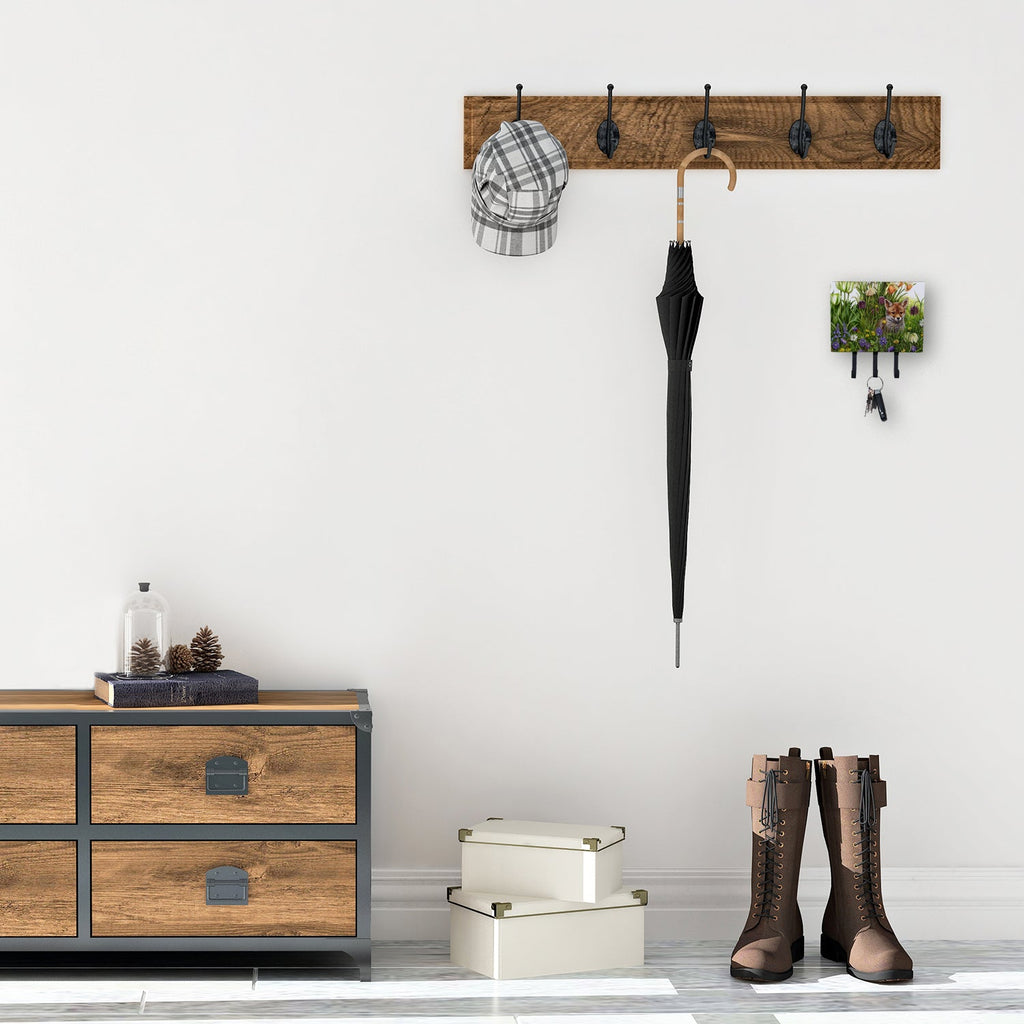 April Fox by Debbie Cook Leash or Key Holder Wall Hooks, Coat Rack Wall Mount, for Hanging Keys, Towels, Aprons, Leashes
