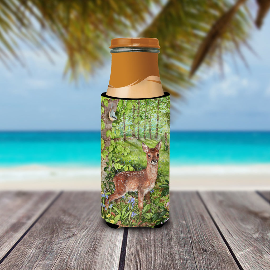 European Roe Deer Fawn Slim Can Hugger , Insulated Foam Hugger for 12 oz Slim Cans, Beer Bottles & Water Bottles, Printed in USA