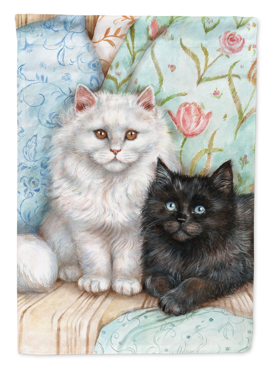 A Black Cat and A White Cat House Flag 28x40 Porch Sleeve Pole Decorative Outside Yard Banner Artwork Wall Hanging, Polyester
