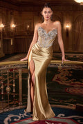 Ladivine CDS546 Strapless Fitted Stretch Satin Corset Bodice Evening Gown