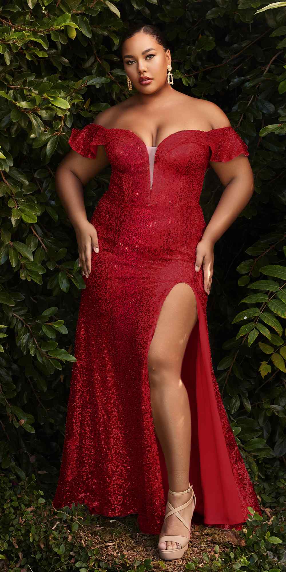 Cinderella Divine CH167 Long Off the Shoulder Sequins Dress with Slit