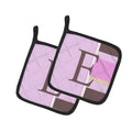 Letter E Initial Monogram - Pink Stripes Pot Holder Set of 2 Heat Resistant Quilted Hot Pads 7.5 x 7.5 Inch, Insulated Kitchen Trivets for Cooking & Baking