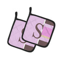 Letter S Initial Monogram - Pink Stripes Pot Holder Set of 2 Heat Resistant Quilted Hot Pads 7.5 x 7.5 Inch, Insulated Kitchen Trivets for Cooking & Baking