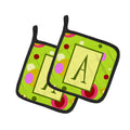 Letter A Monogram - Lime Green Pot Holder Set of 2 Heat Resistant Quilted Hot Pads 7.5 x 7.5 Inch, Insulated Kitchen Trivets for Cooking & Baking