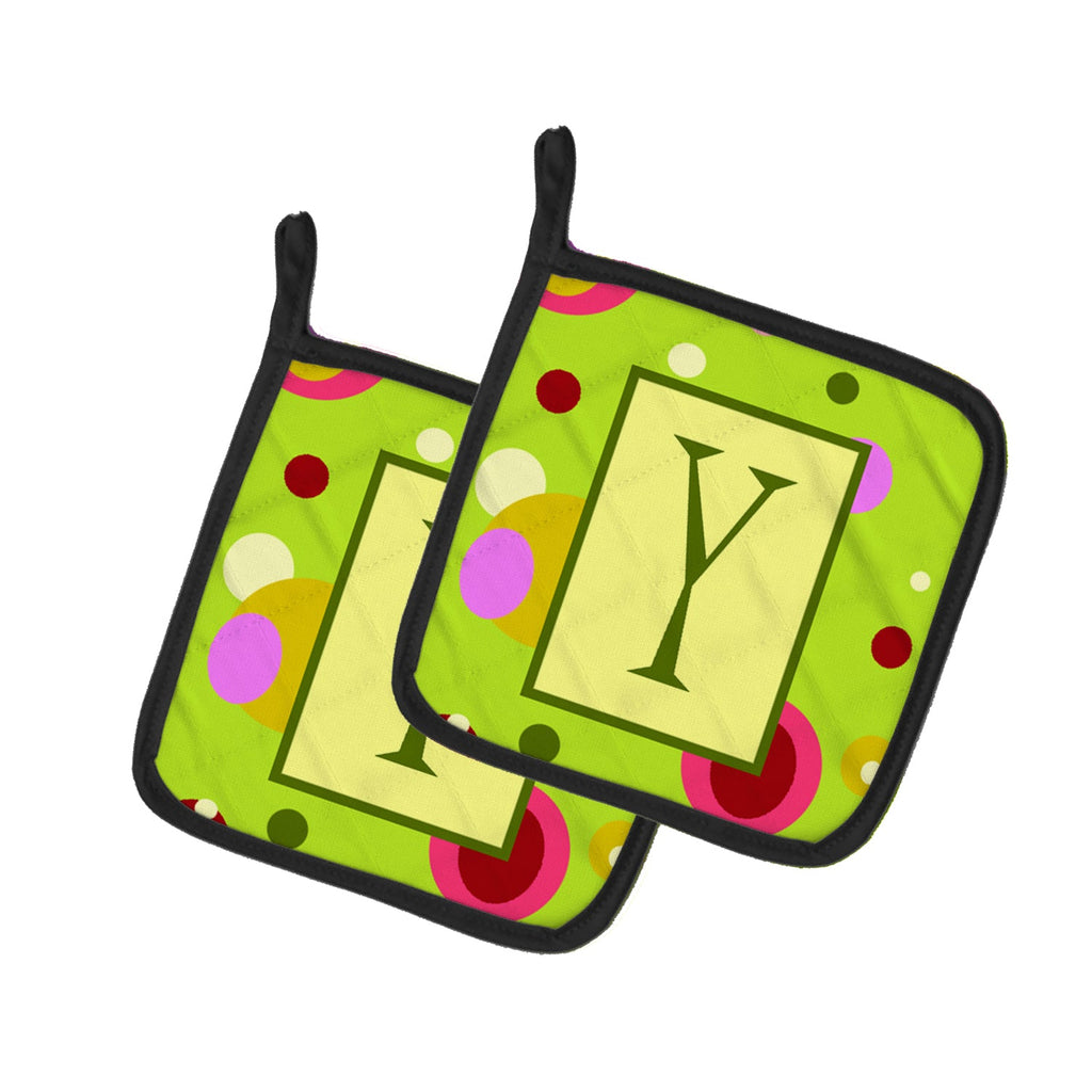 Letter Y Monogram - Lime Green Pot Holder Set of 2 Heat Resistant Quilted Hot Pads 7.5 x 7.5 Inch, Insulated Kitchen Trivets for Cooking & Baking