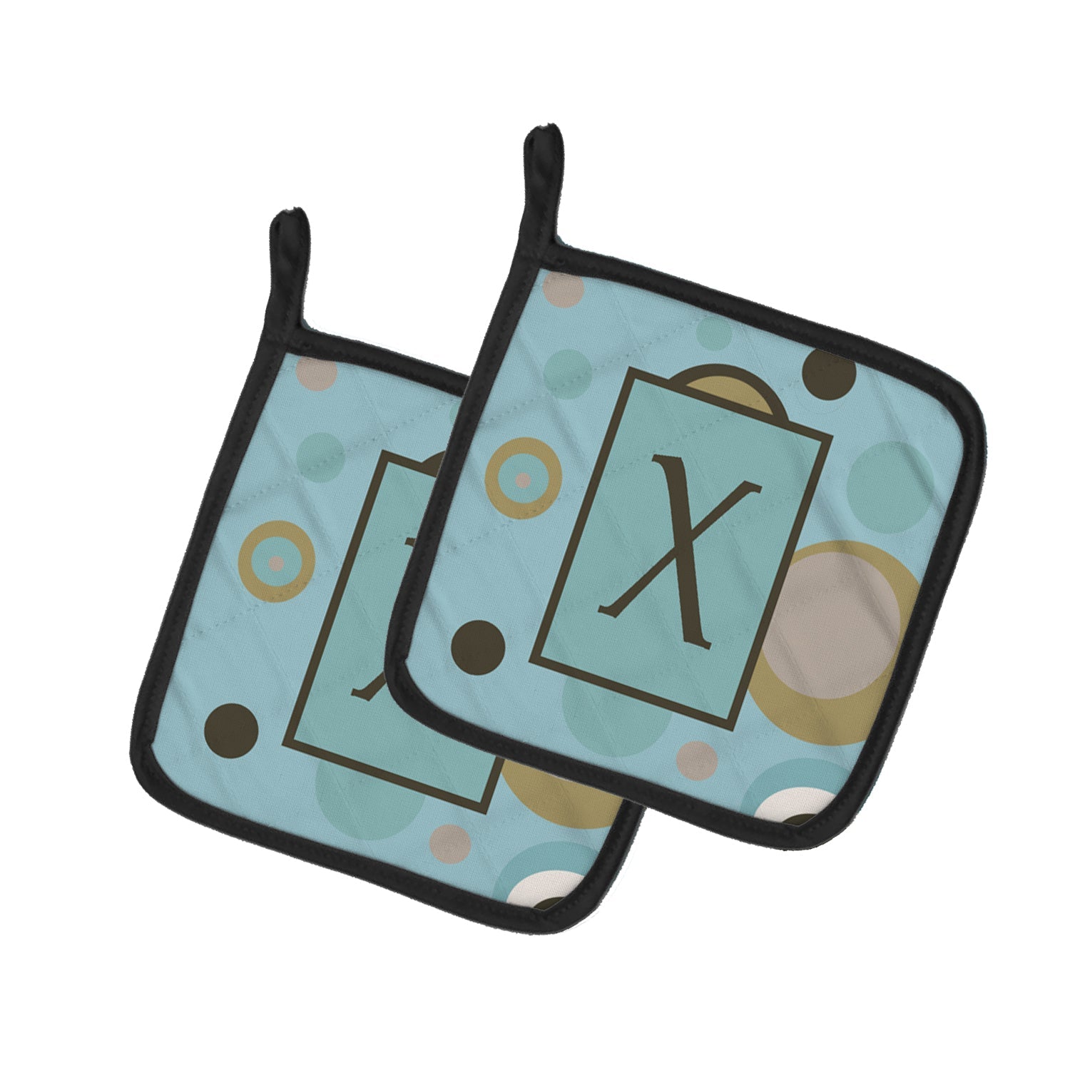 Letter X Initial Monogram - Blue Dots Pot Holder Set of 2 Heat Resistant Quilted Hot Pads 7.5 x 7.5 Inch, Insulated Kitchen Trivets for Cooking & Baking