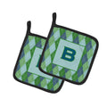 Letter B Initial Monogram - Blue Argoyle Pot Holder Set of 2 Heat Resistant Quilted Hot Pads 7.5 x 7.5 Inch, Insulated Kitchen Trivets for Cooking & Baking