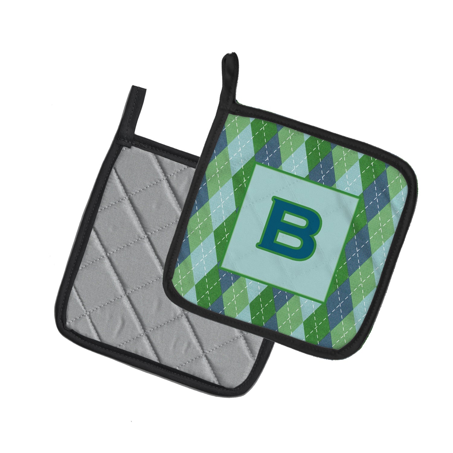 Letter B Initial Monogram - Blue Argoyle Pot Holder Set of 2 Heat Resistant Quilted Hot Pads 7.5 x 7.5 Inch, Insulated Kitchen Trivets for Cooking & Baking