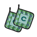 Letter C Initial Monogram - Blue Argoyle Pot Holder Set of 2 Heat Resistant Quilted Hot Pads 7.5 x 7.5 Inch, Insulated Kitchen Trivets for Cooking & Baking