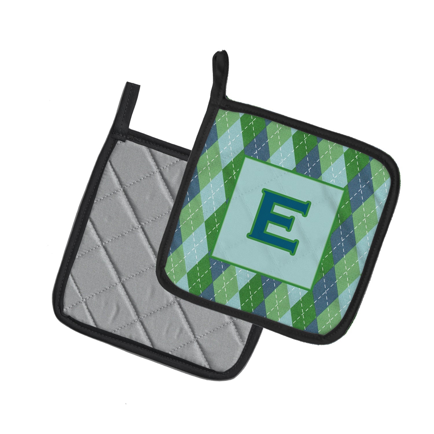 Letter E Initial Monogram - Blue Argoyle Pot Holder Set of 2 Heat Resistant Quilted Hot Pads 7.5 x 7.5 Inch, Insulated Kitchen Trivets for Cooking & Baking