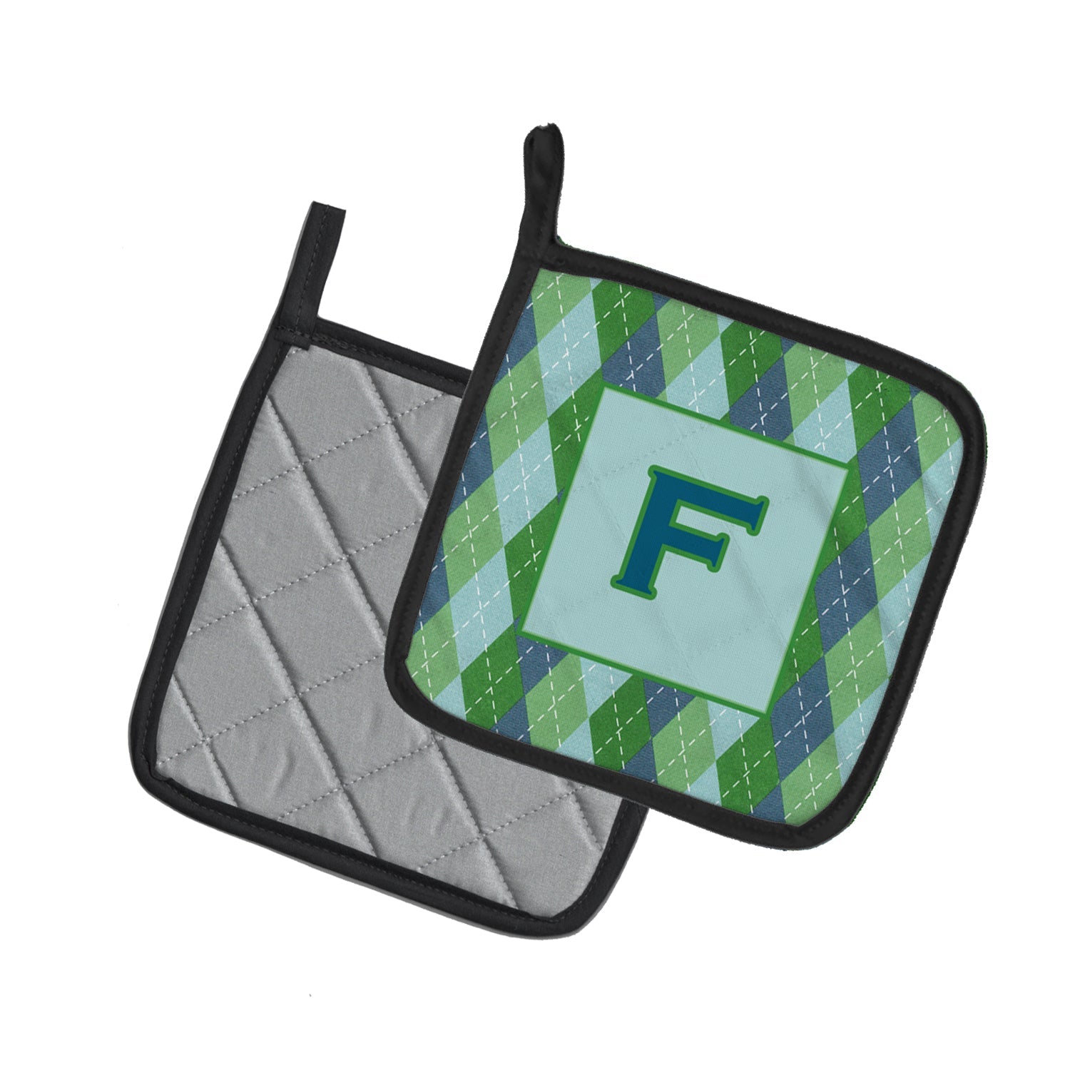 Letter F Initial Monogram - Blue Argoyle Pot Holder Set of 2 Heat Resistant Quilted Hot Pads 7.5 x 7.5 Inch, Insulated Kitchen Trivets for Cooking & Baking