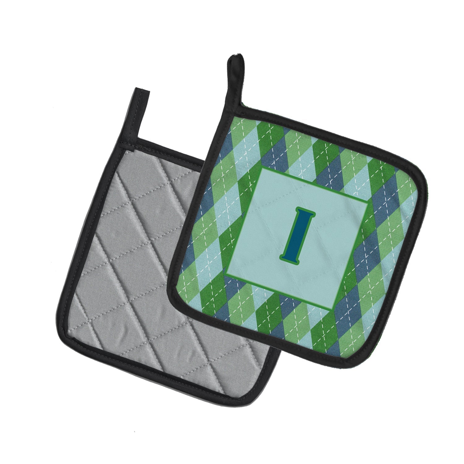 Letter I Initial Monogram - Blue Argoyle Pot Holder Set of 2 Heat Resistant Quilted Hot Pads 7.5 x 7.5 Inch, Insulated Kitchen Trivets for Cooking & Baking