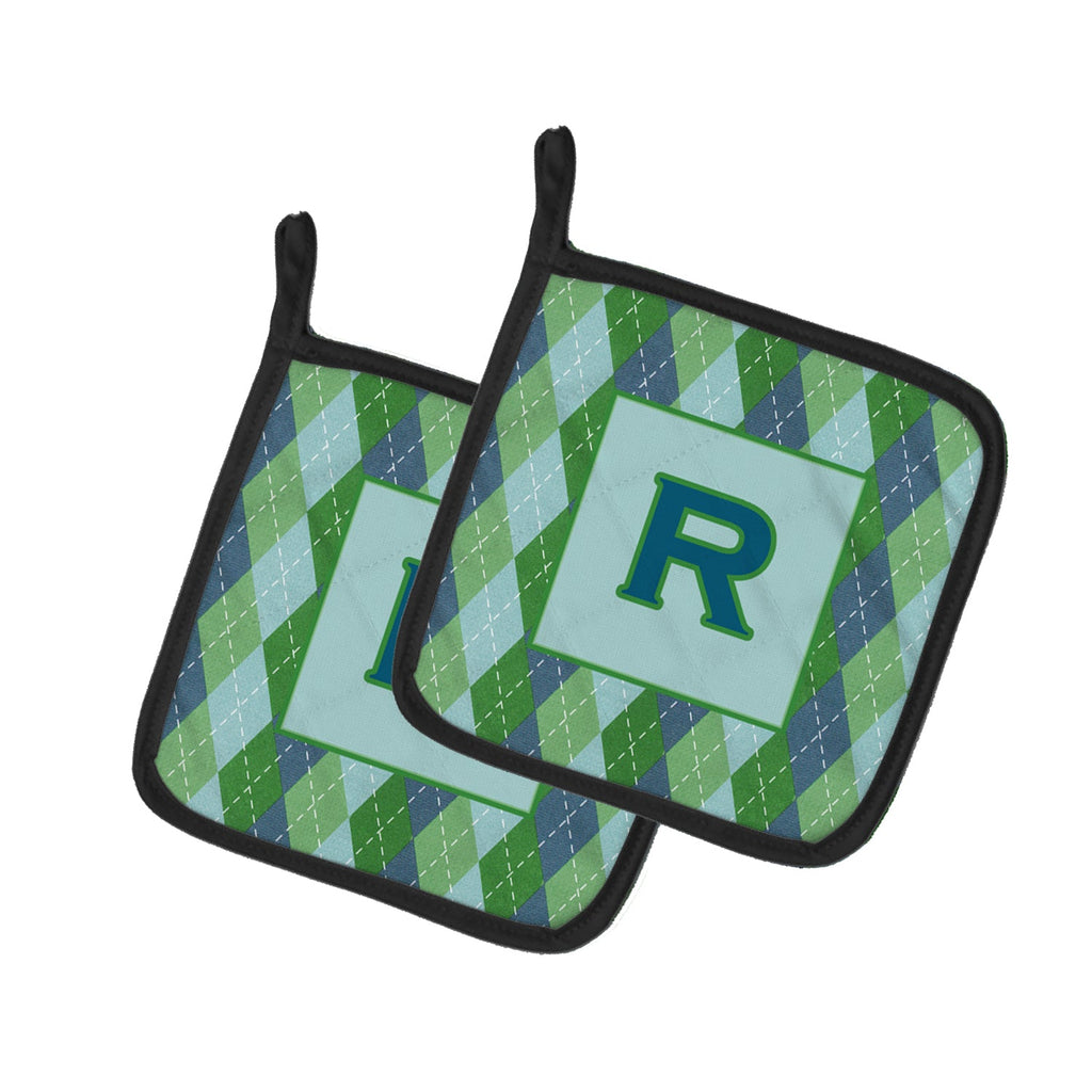 Letter R Initial Monogram - Blue Argoyle Pot Holder Set of 2 Heat Resistant Quilted Hot Pads 7.5 x 7.5 Inch, Insulated Kitchen Trivets for Cooking & Baking