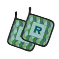 Letter R Initial Monogram - Blue Argoyle Pot Holder Set of 2 Heat Resistant Quilted Hot Pads 7.5 x 7.5 Inch, Insulated Kitchen Trivets for Cooking & Baking