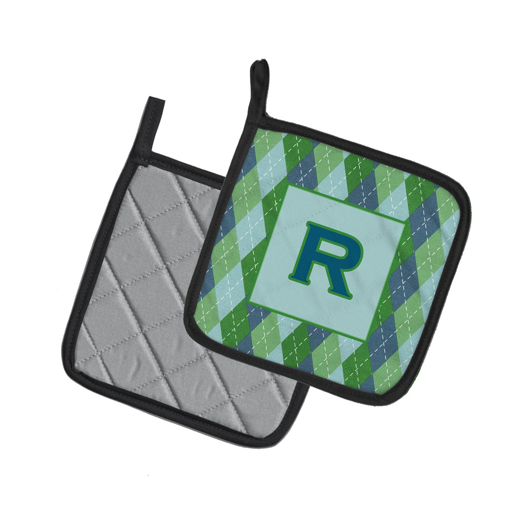 Letter R Initial Monogram - Blue Argoyle Pot Holder Set of 2 Heat Resistant Quilted Hot Pads 7.5 x 7.5 Inch, Insulated Kitchen Trivets for Cooking & Baking