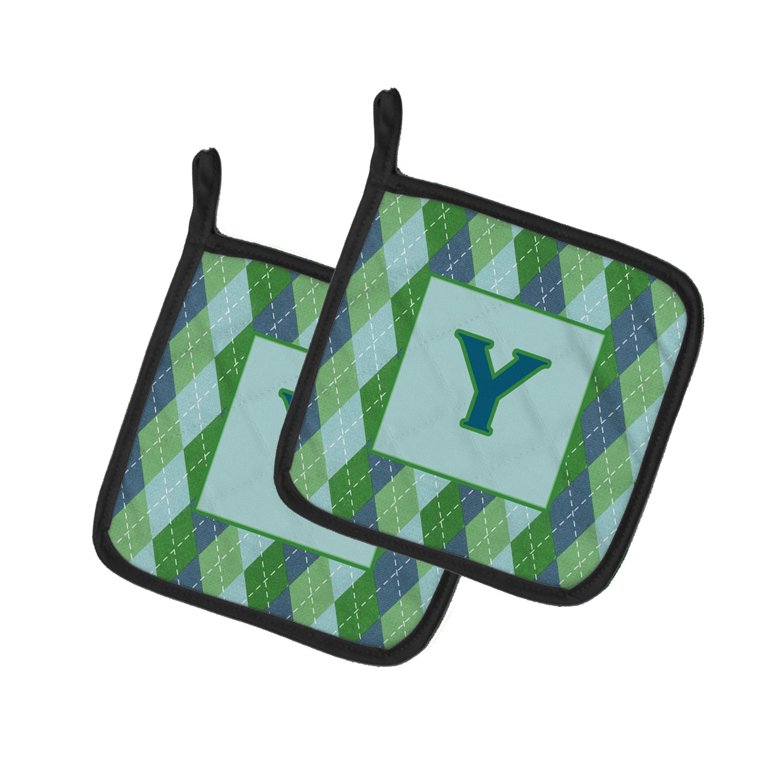 Letter Y Initial Monogram - Blue Argoyle Pot Holder Set of 2 Heat Resistant Quilted Hot Pads 7.5 x 7.5 Inch, Insulated Kitchen Trivets for Cooking & Baking