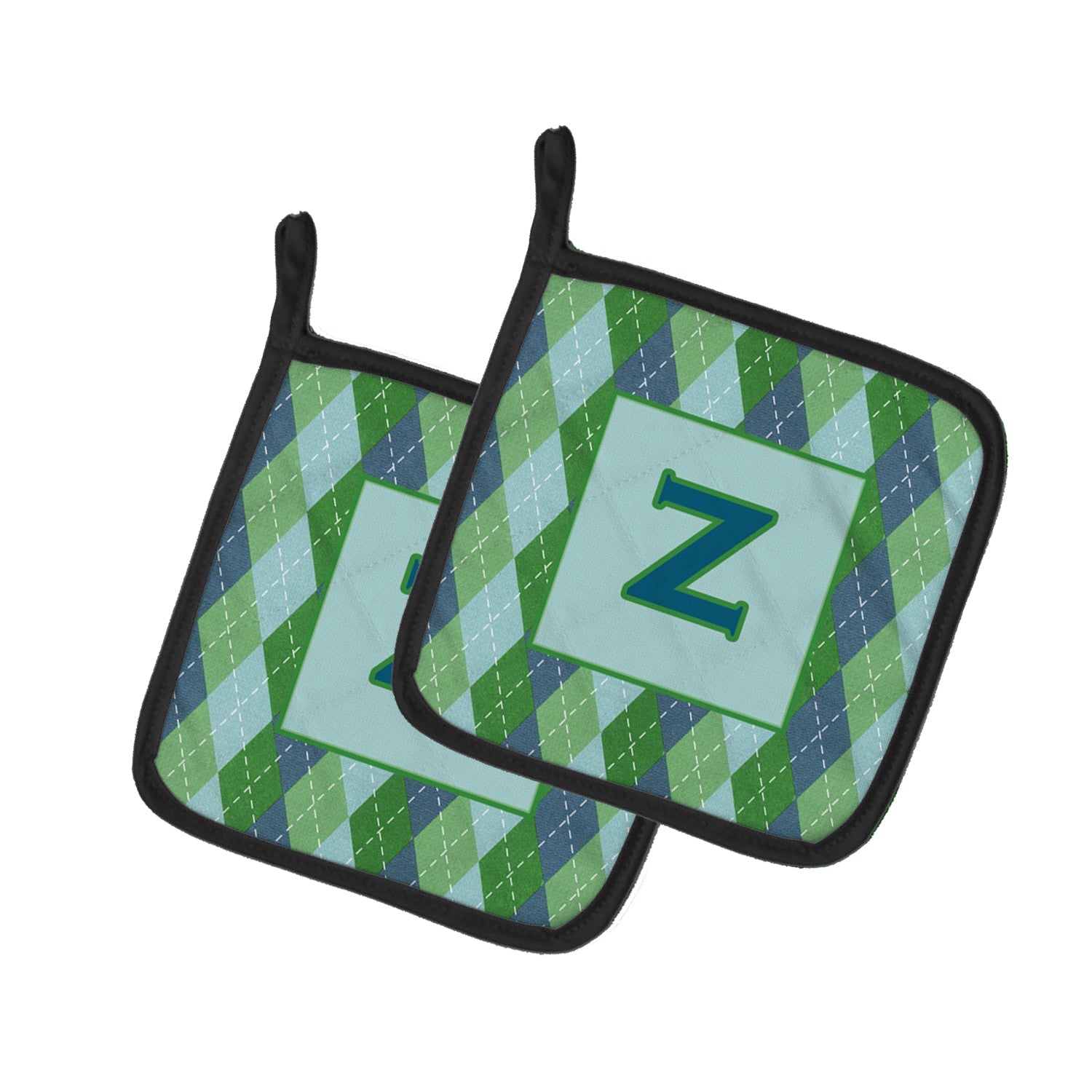 Letter Z Initial Monogram - Blue Argoyle Pot Holder Set of 2 Heat Resistant Quilted Hot Pads 7.5 x 7.5 Inch, Insulated Kitchen Trivets for Cooking & Baking